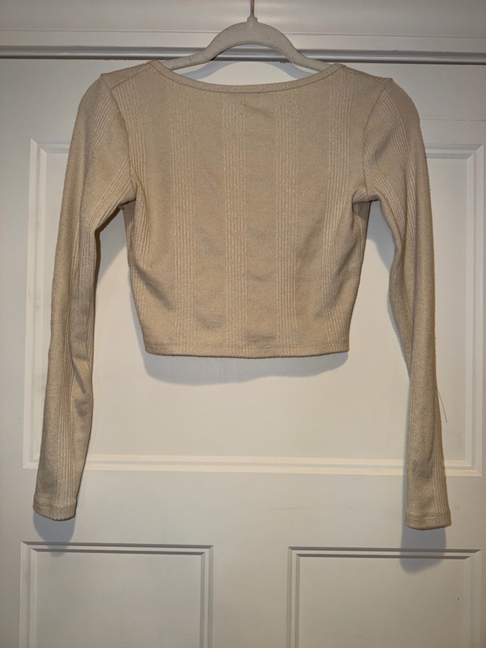Zara Beige Ribbed Cropped Button-Up Cardigan - Picture 2 of 3